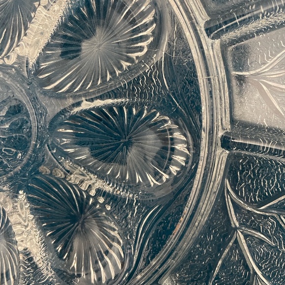 Indiana Glass Deviled Egg and Relish Tray in “pebble leaf” Pattern - Picture 2 of 4